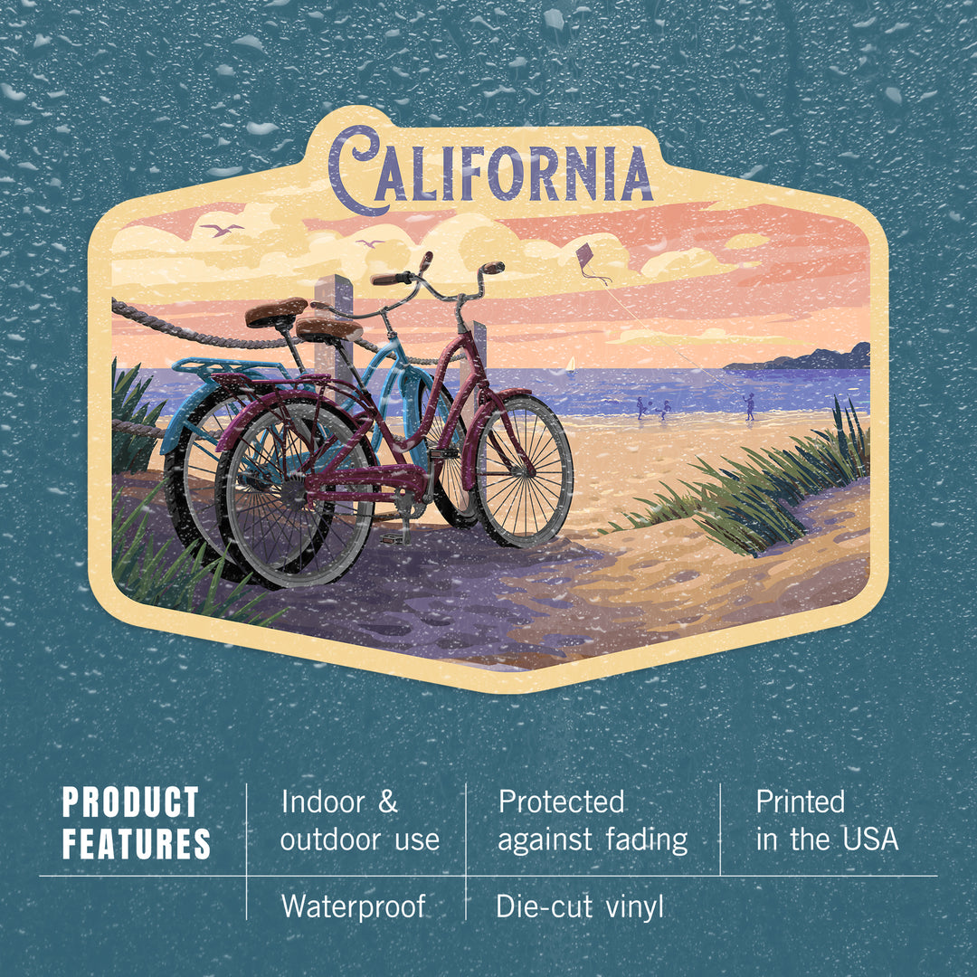 California, Painterly, The Beach Is Calling, Beach Bikes, Contour, Vinyl Sticker - Lantern Press