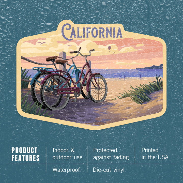 California, Painterly, The Beach Is Calling, Beach Bikes, Contour, Vinyl Sticker - Lantern Press