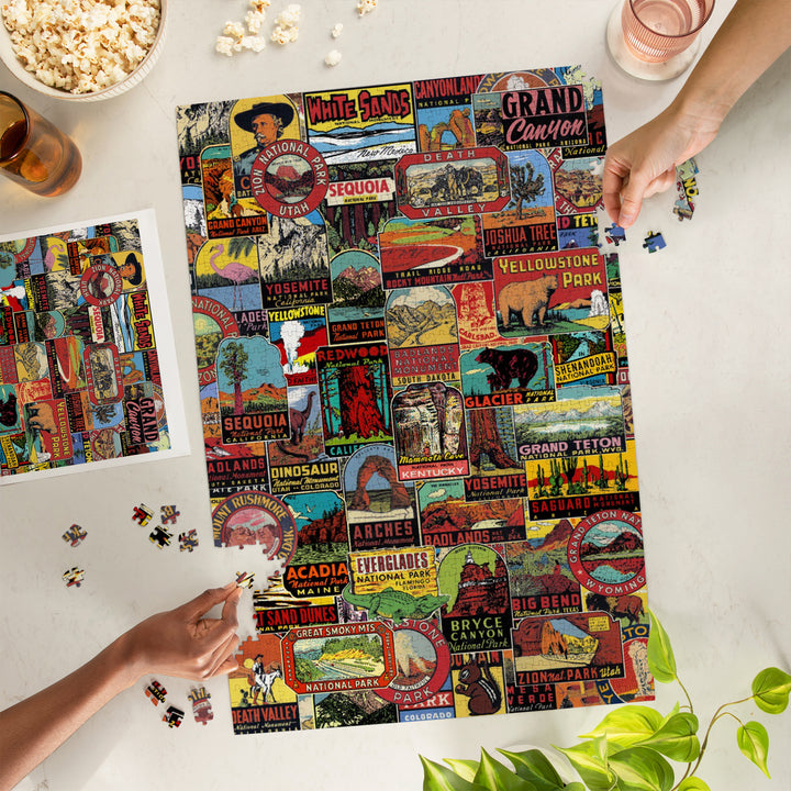Vintage National Park Sticker Collage, 1000 Piece Jigsaw Puzzle