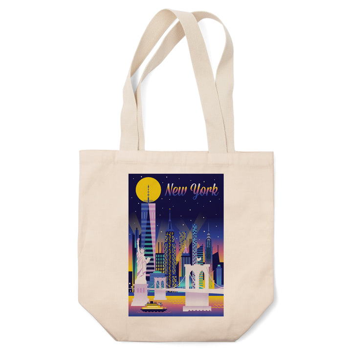 New York City, Retro Skyline Chromatic Series, Lantern Press Artwork, Tote Bag