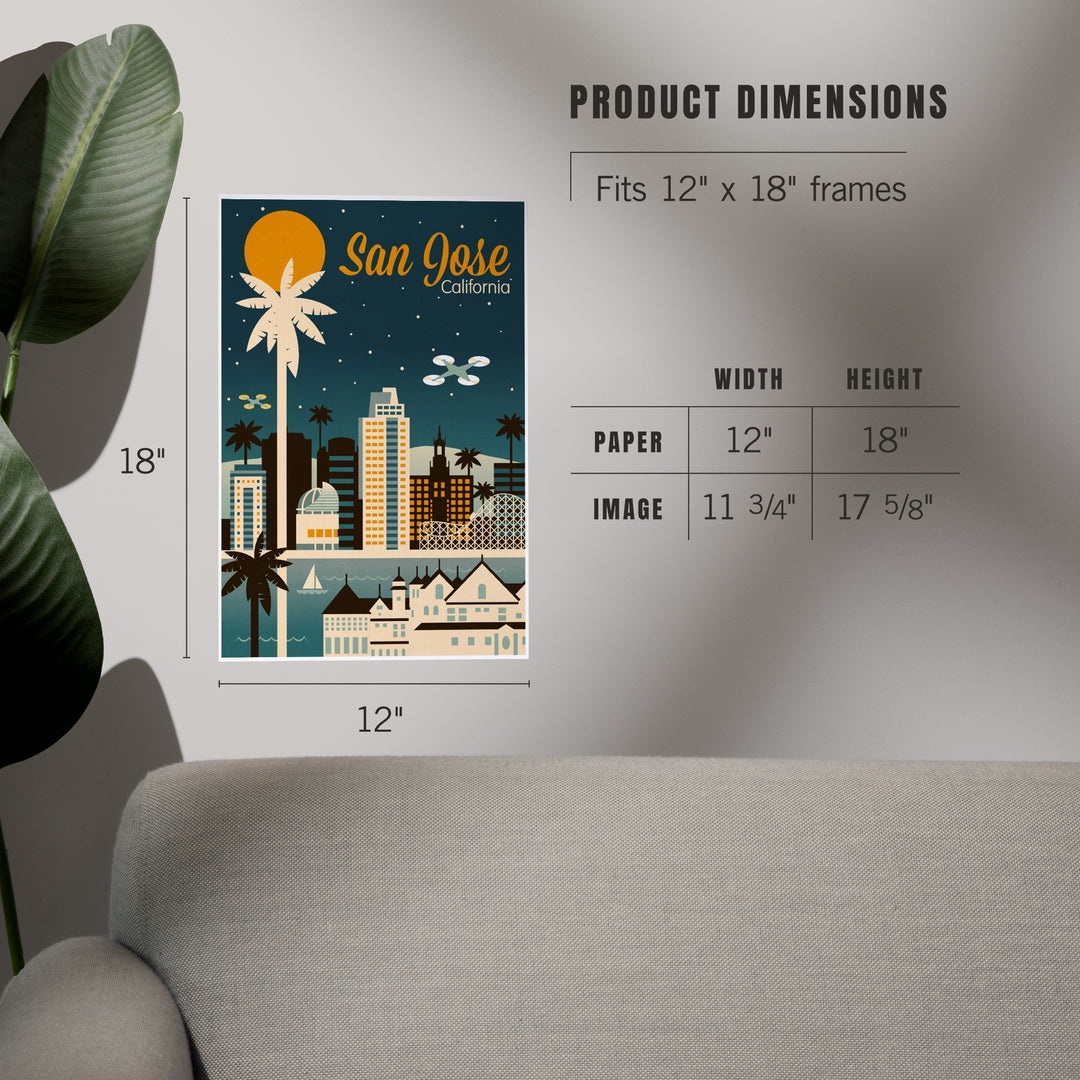 San Jose, California, Retro Skyline Series, Art & Giclee Prints