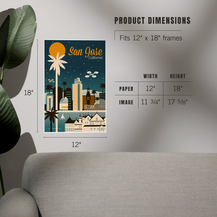 San Jose, California, Retro Skyline Series, Art & Giclee Prints