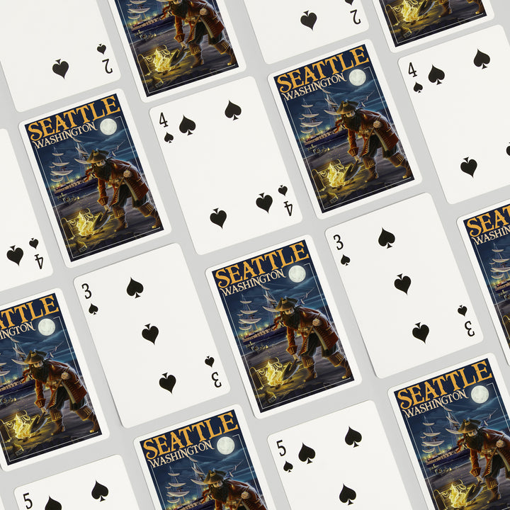 Playing Cards, Seattle, Washington, Pirate and Treasure, 52 Card Deck with Jokers in Box, Unique Art
