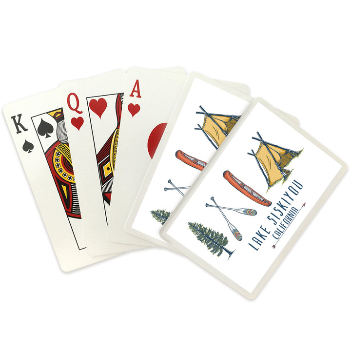 Playing Cards, Lake Siskiyou, California, Adventure Awaits, Lake Icons Design, 52 Card Deck with Jokers in Box, Unique Art