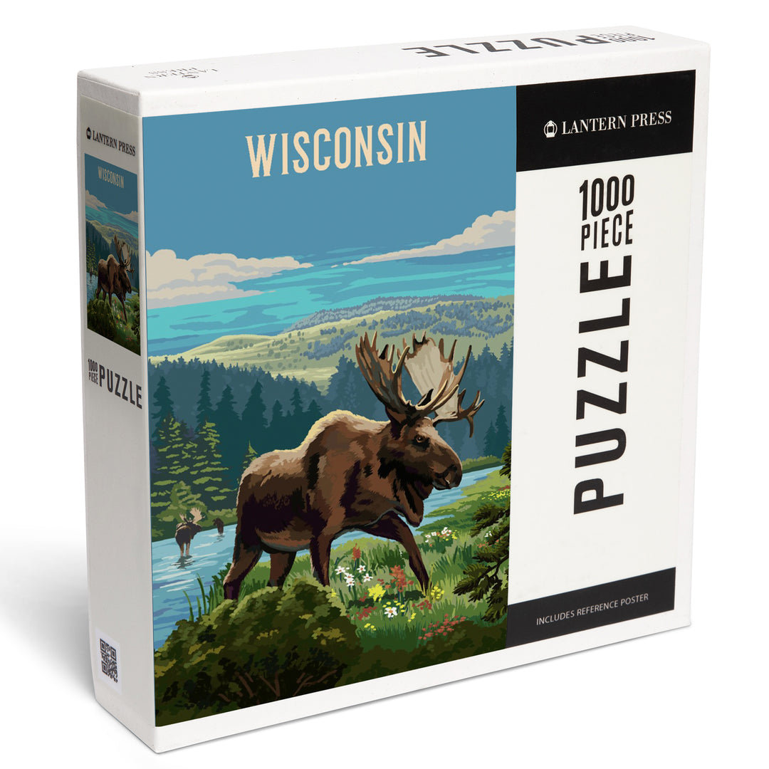 Wisconsin, Painterly, Moose and Wildflowers, Jigsaw Puzzle
