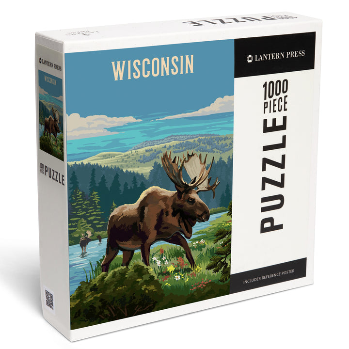Wisconsin, Painterly, Moose and Wildflowers, Jigsaw Puzzle