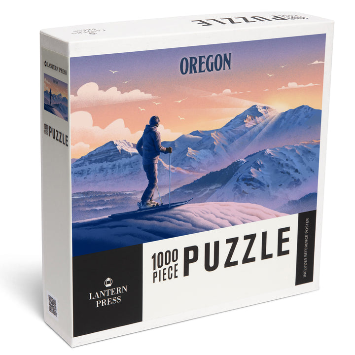 Oregon, Lithograph, Skier At The Top, 1000 Piece Jigsaw Puzzle