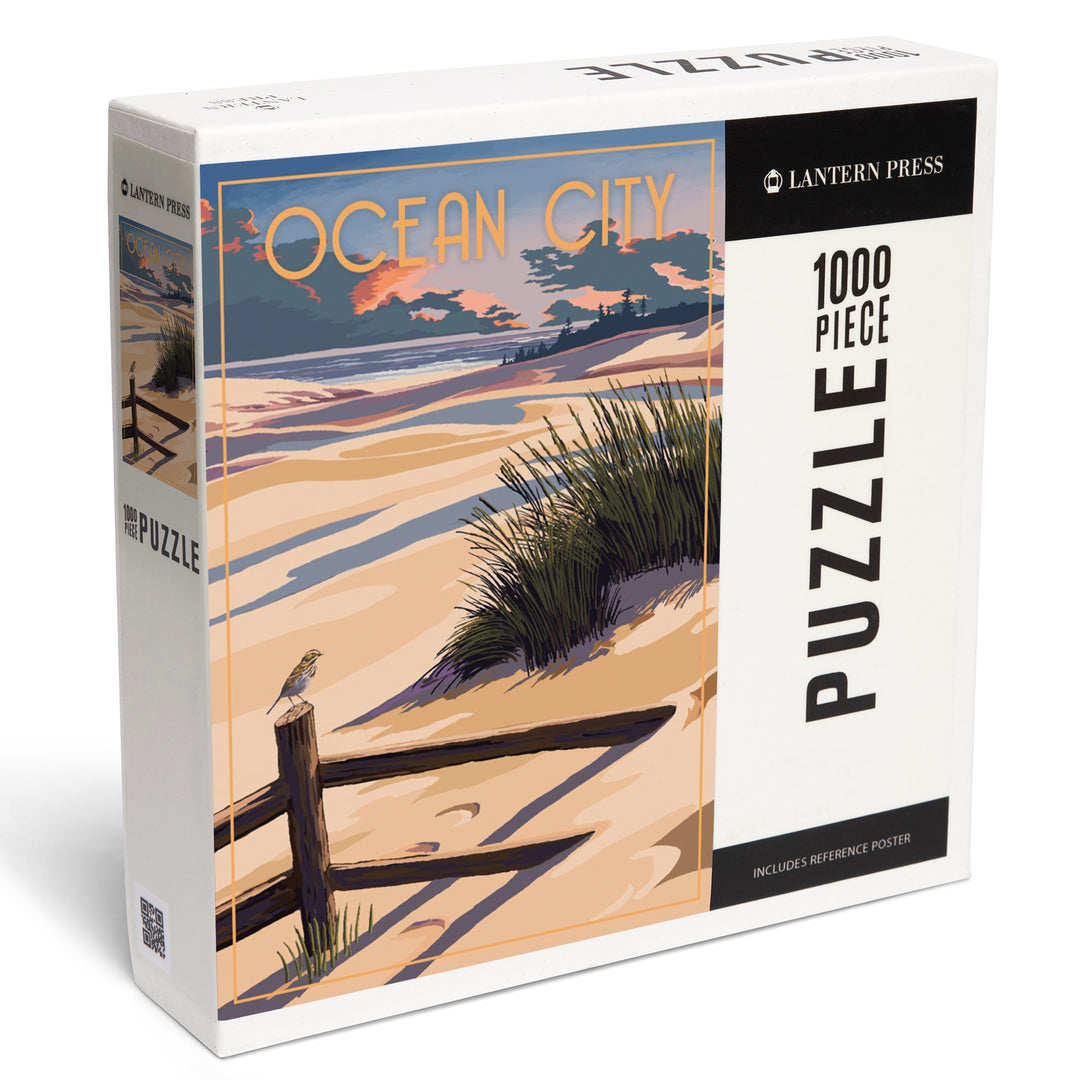 Ocean City, New Jersey, Painterly, Sand and Beachgrass, 1000 Piece Jigsaw Puzzle