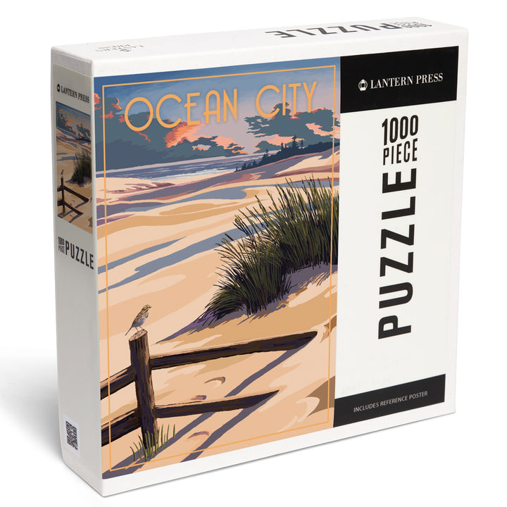 Ocean City, New Jersey, Painterly, Sand and Beachgrass, 1000 Piece Jigsaw Puzzle