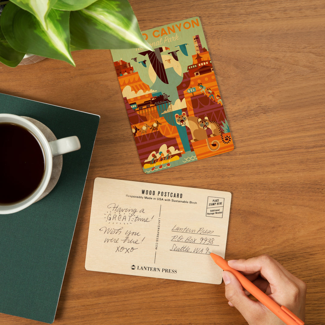 Grand Canyon National Park, Arizona, Geometric, Wood Sign and Postcards