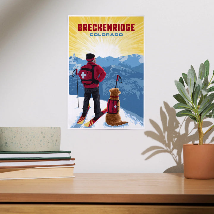 Breckenridge, Colorado, Painterly, Ski Patrol with Avalanche Dog, Art & Giclee Prints