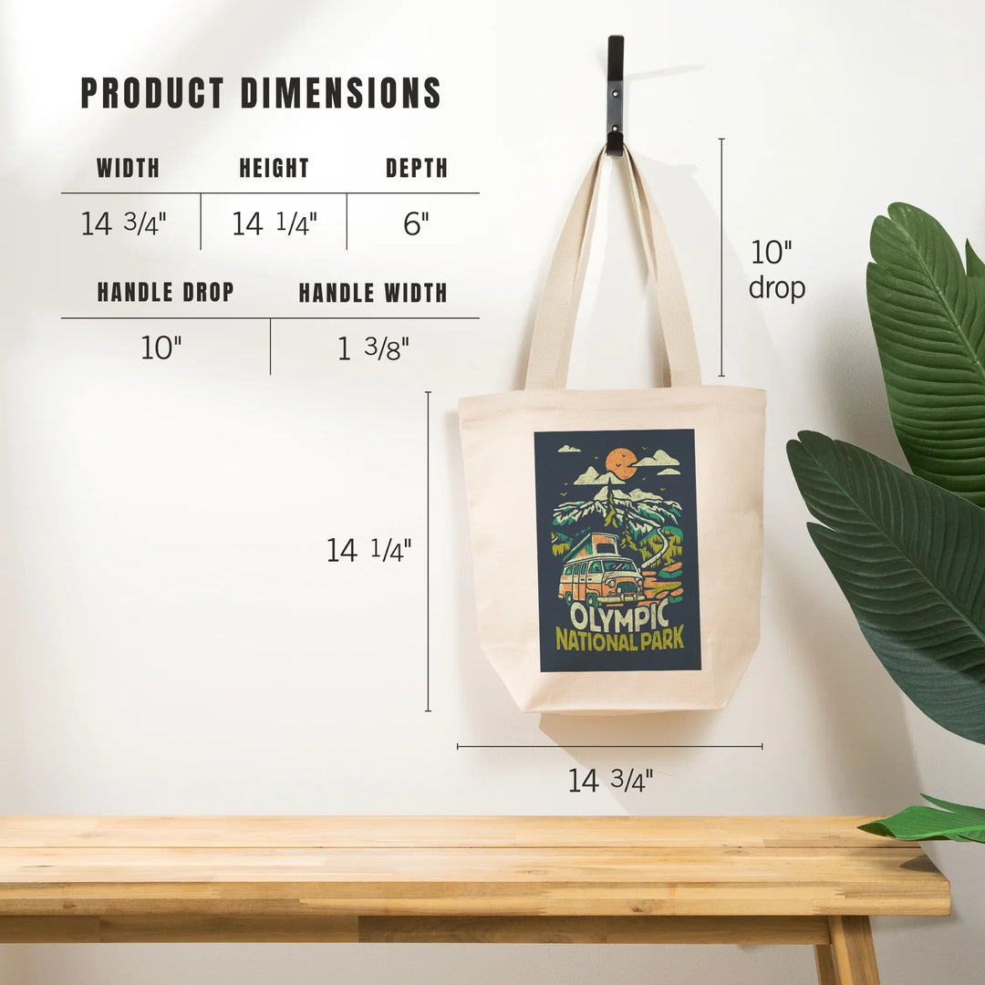 Olympic National Park, Distressed, Camper Van in Mountains, Tote Bag