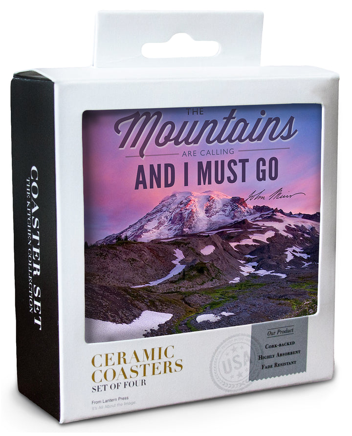 Mount Rainier National Park, Washington, Mountains are Calling and I Must Go Press, Coaster Set