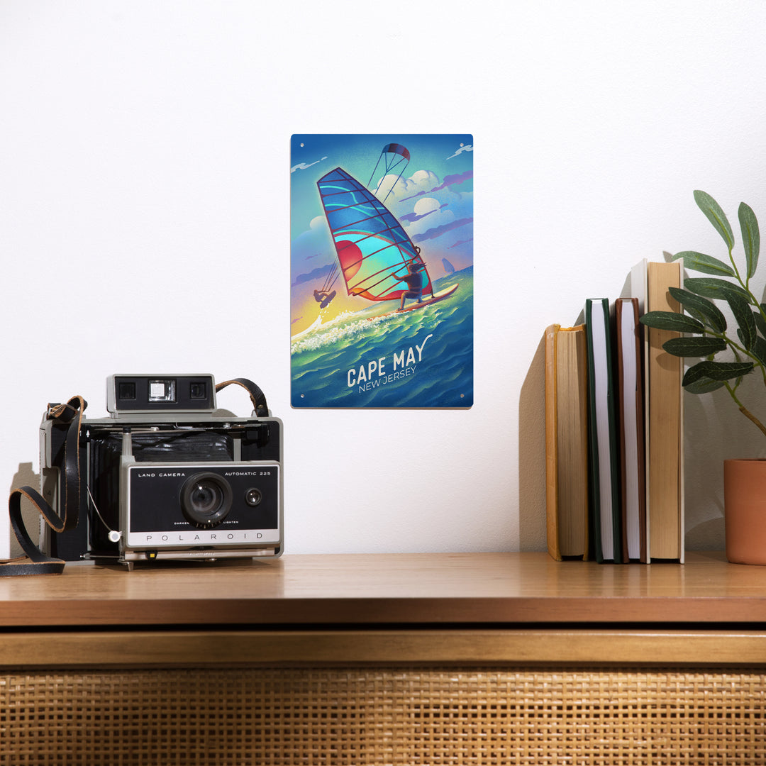Cape May, New Jersey, Lithograph, Wind Rider, Windsurfing and Kitesurfing, Metal Signs