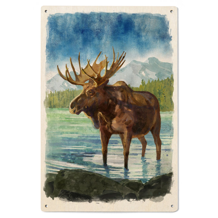 Watercolor Study, Moose with Mountain, Wood Signs and Postcards