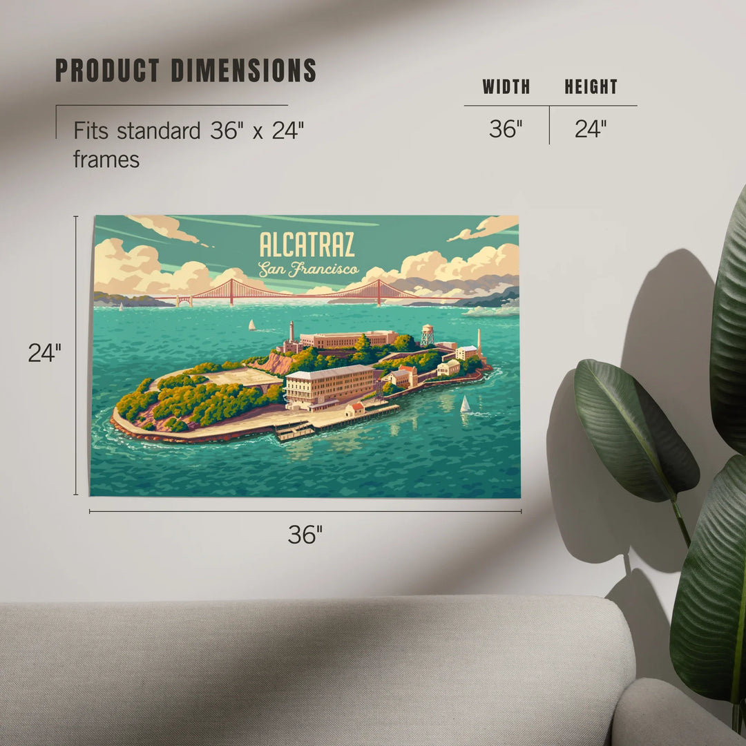 San Francisco, California, Alcatraz with Golden Gate Bridge, Painterly, Art & Giclee Prints