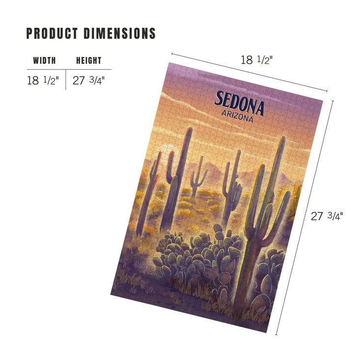 Sedona, Arizona, Lithograph, Cactus and Sunset, Jigsaw Puzzle