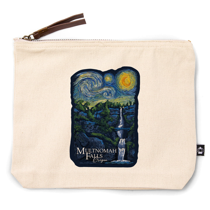 Multnomah Falls, Oregon, Van Gogh Starry Night, Contour, Lantern Press Artwork, Accessory Go Bag