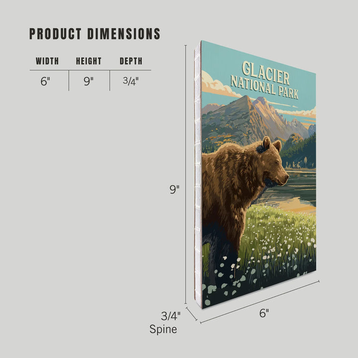 Lined 6x9 Journal, Glacier National Park, Montana, Painterly, Bear, Lay Flat, 193 Pages, FSC paper