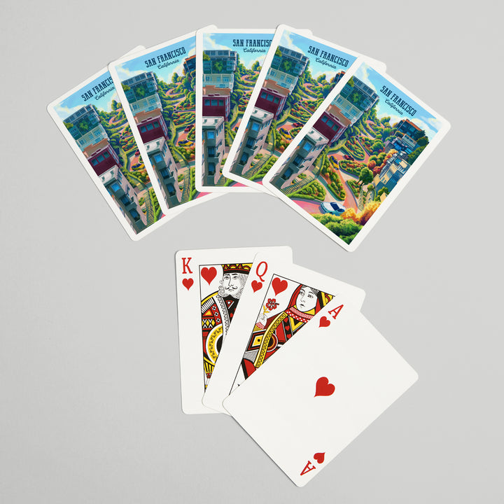 Playing Cards, San Francisco, California, Lombard Street, Oil, 52 Card Deck with Jokers in Box, Unique Art