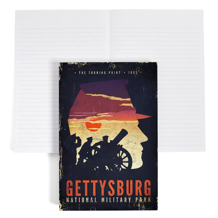 Lined 6x9 Journal, Gettysburg National Military Park, Pennsylvania, The Turning Point, Soldiers and Cannons, Lay Flat, 193 Pages, FSC paper