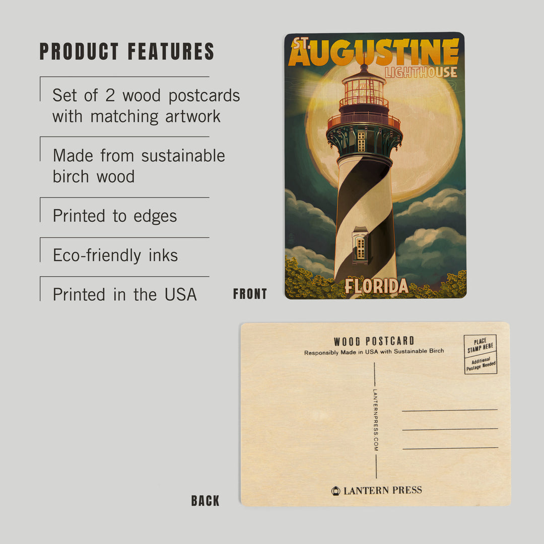 St. Augustine, Florida, Lighthouse and Moon, Wood Sign and Postcards