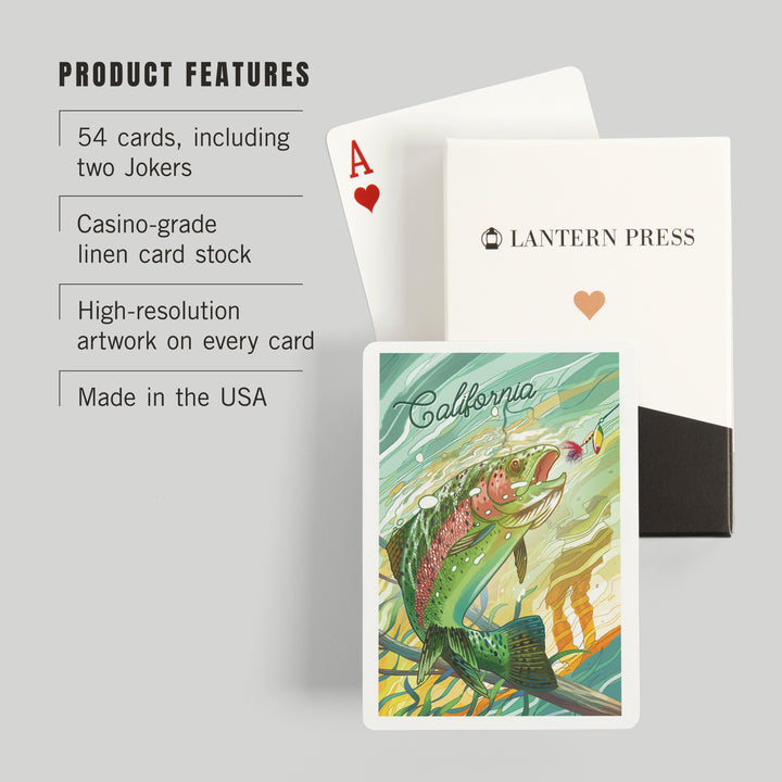Playing Cards, California, Fishing, Underwater Trout, 52 Card Deck with Jokers in Box, Unique Art