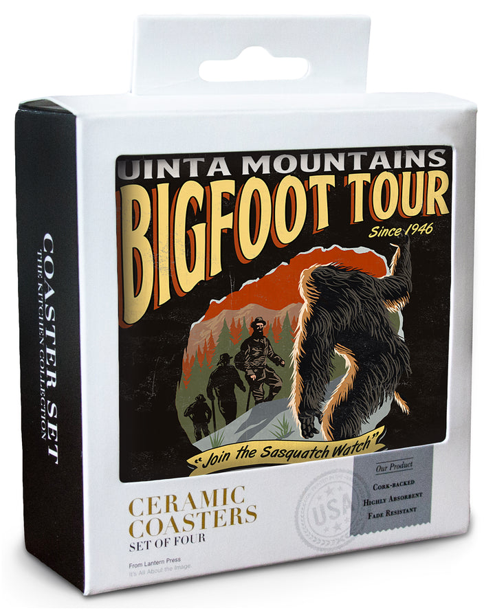 Uinta Mountains, Utah, Bigfoot Tour, Vintage Sign, Coaster Set
