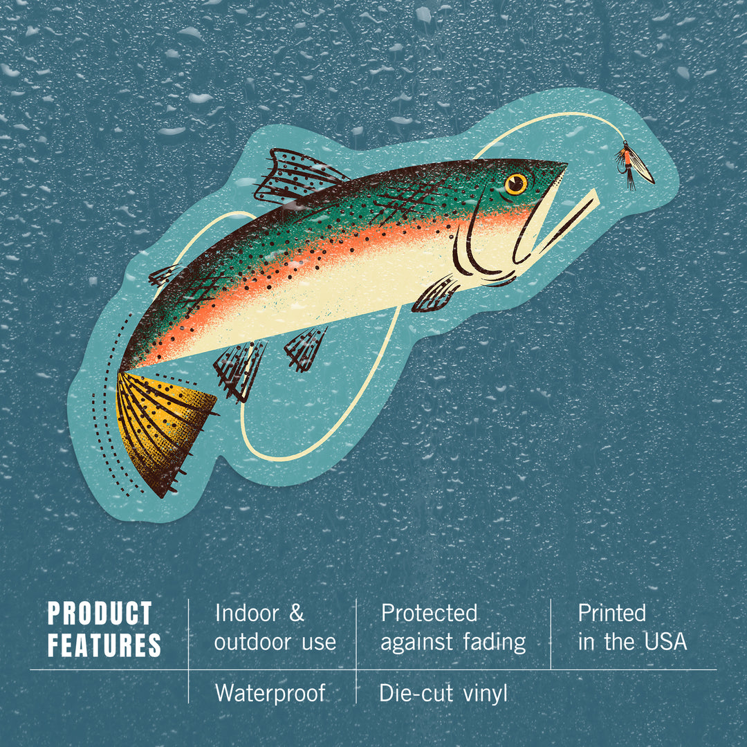 Midcentury, Trout Fishing, Vinyl Sticker