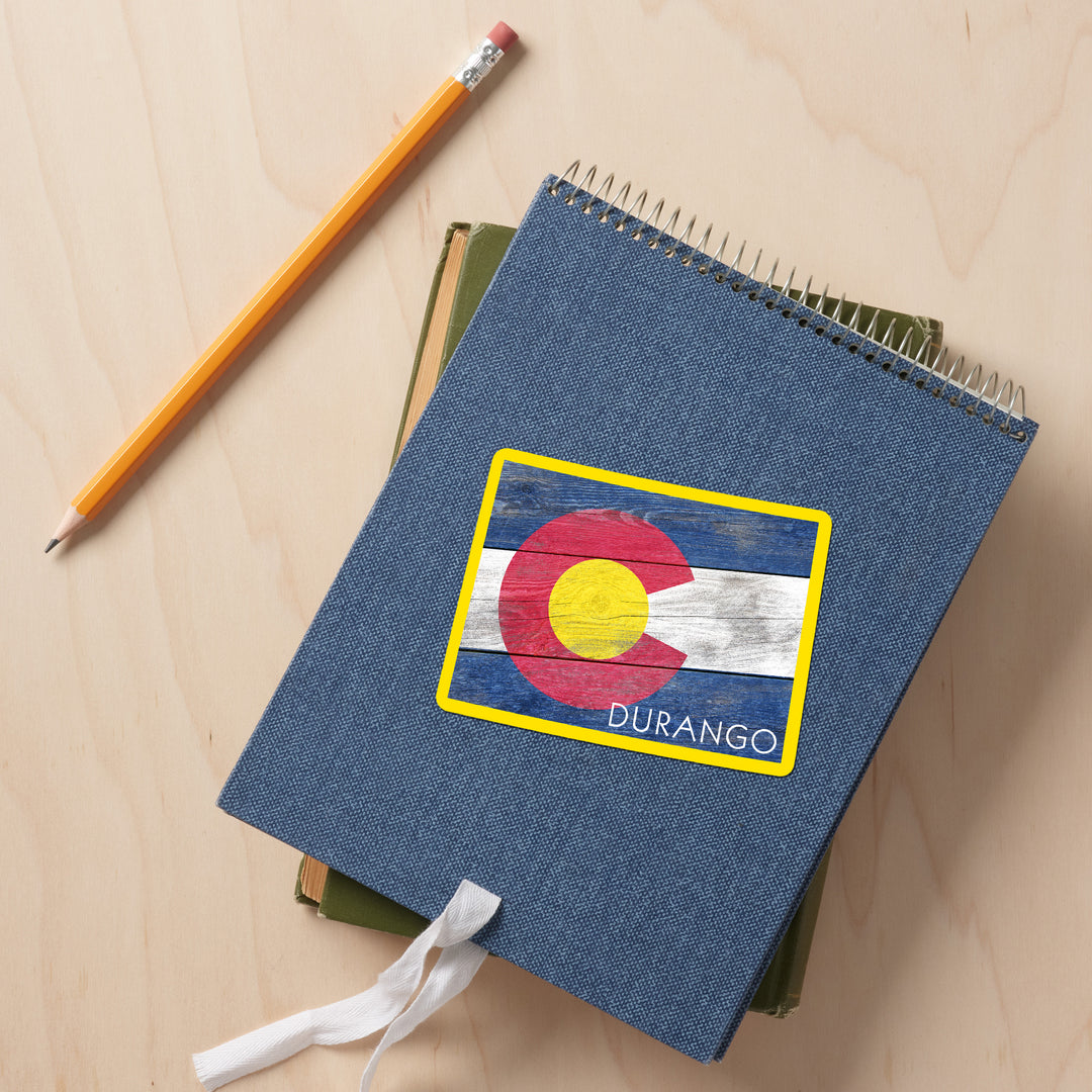 Durango, Colorado, Rustic Colorado State Flag, Contour, Vinyl Sticker