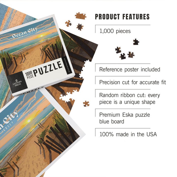 Ocean City, New Jersey, Painterly, Sand Soul Sun, Beach Path, 1000 Piece Jigsaw Puzzle