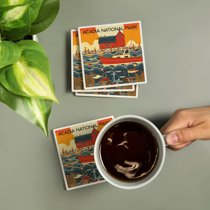 Acadia National Park, Maine, Nautical Geometric, Coasters