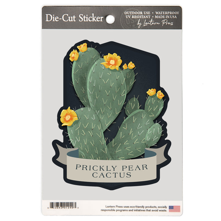 Vintage Flora Noir, Prickly Pear Cactus, Yellow, Vinyl Sticker