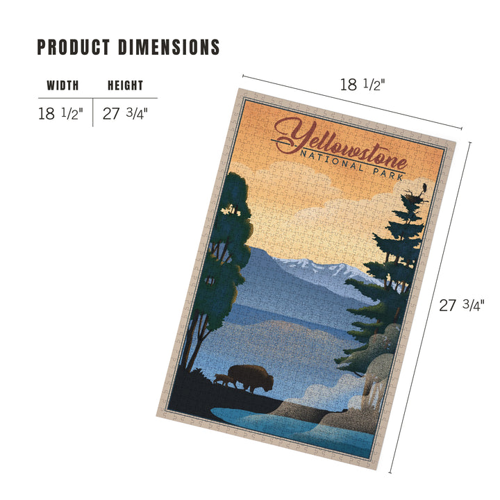 Yellowstone National Park, Bison and Lake, Lithograph National Park Series, Jigsaw Puzzle