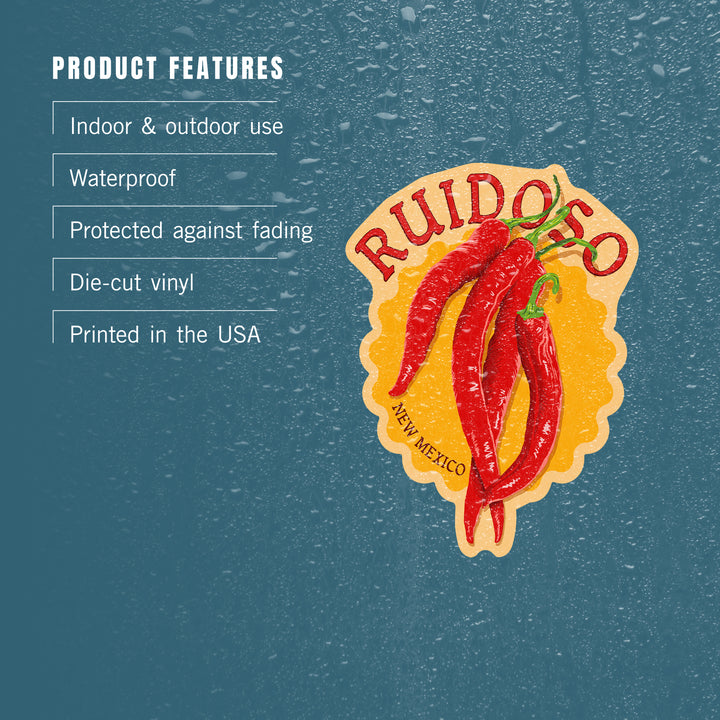 Ruidoso, New Mexico, Red Chiles, Letterpress, Contour, Lantern Press Artwork, Vinyl Sticker
