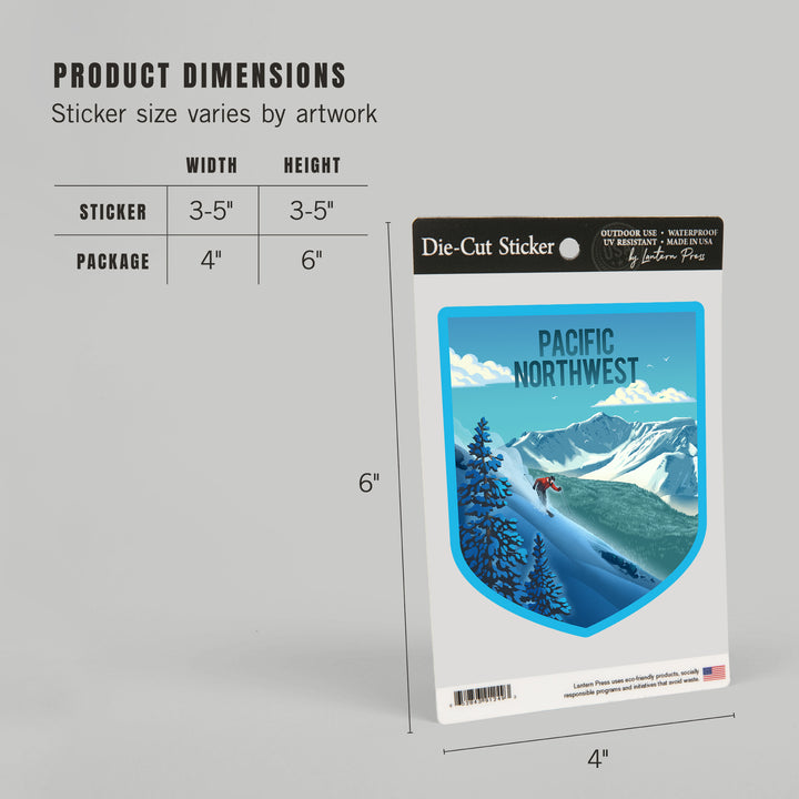 Pacific Northwest, Lithograph, Downhill Skier, Vinyl Sticker
