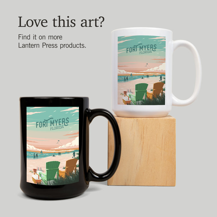 Fort Myers, Florida, Bottle This Moment, Beach Chairs, Painterly, Ceramic Mug