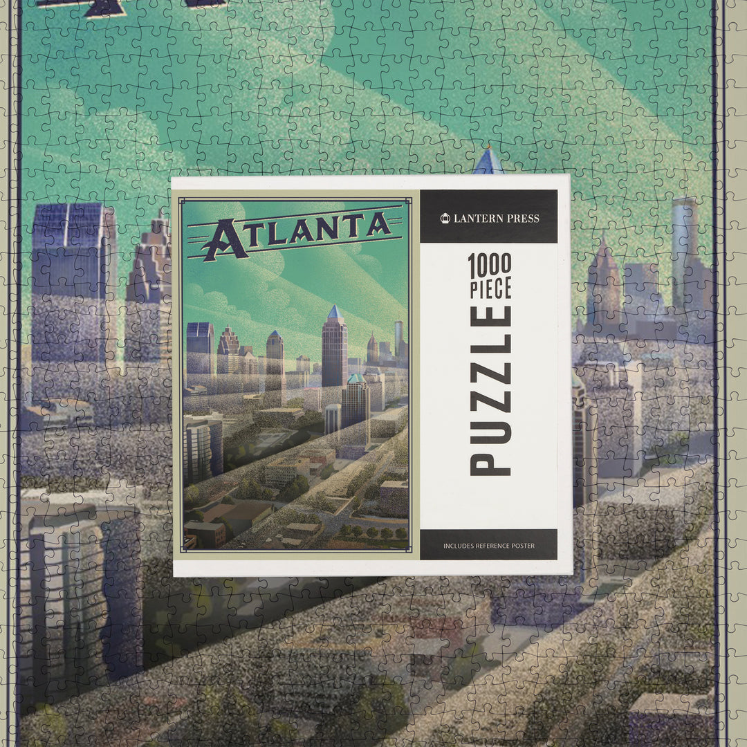 Atlanta, Georgia, Skyline, Litho, Jigsaw Puzzle