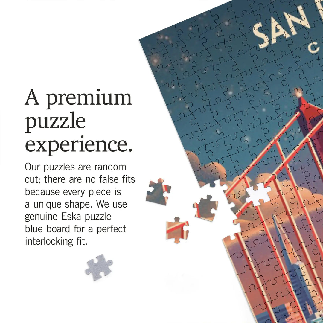 San Francisco, California, Lithograph, Skyline at Dusk, Jigsaw Puzzle