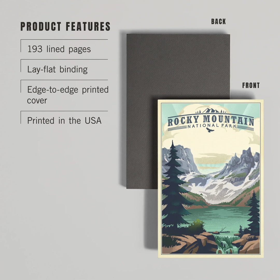 Lined 6x9 Journal, Rocky Mountain National Park, Colorado, Lake, Lithograph, Lay Flat, 193 Pages, FSC paper