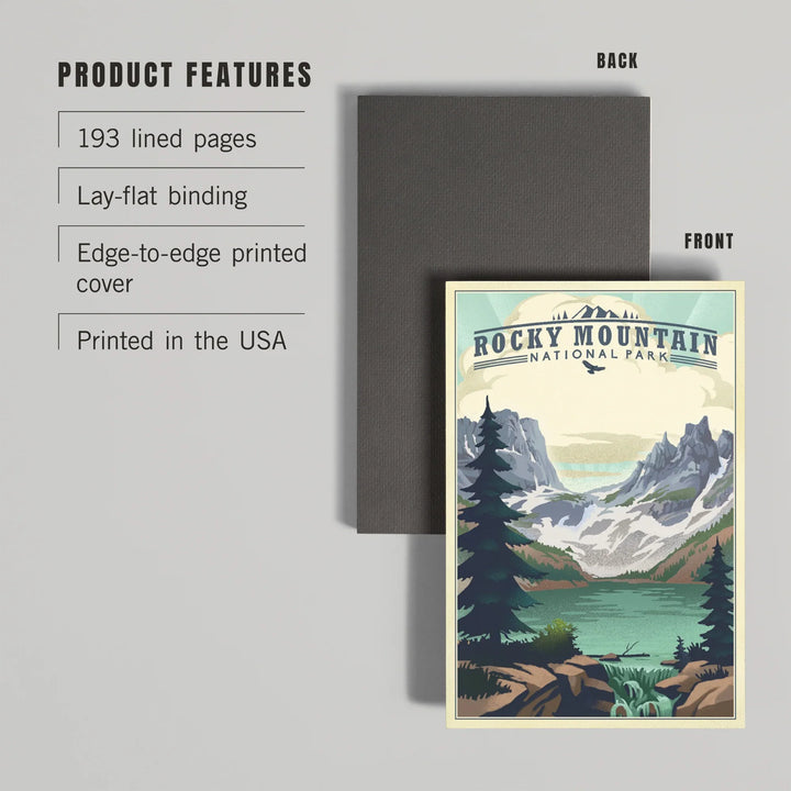 Lined 6x9 Journal, Rocky Mountain National Park, Colorado, Lake, Lithograph, Lay Flat, 193 Pages, FSC paper