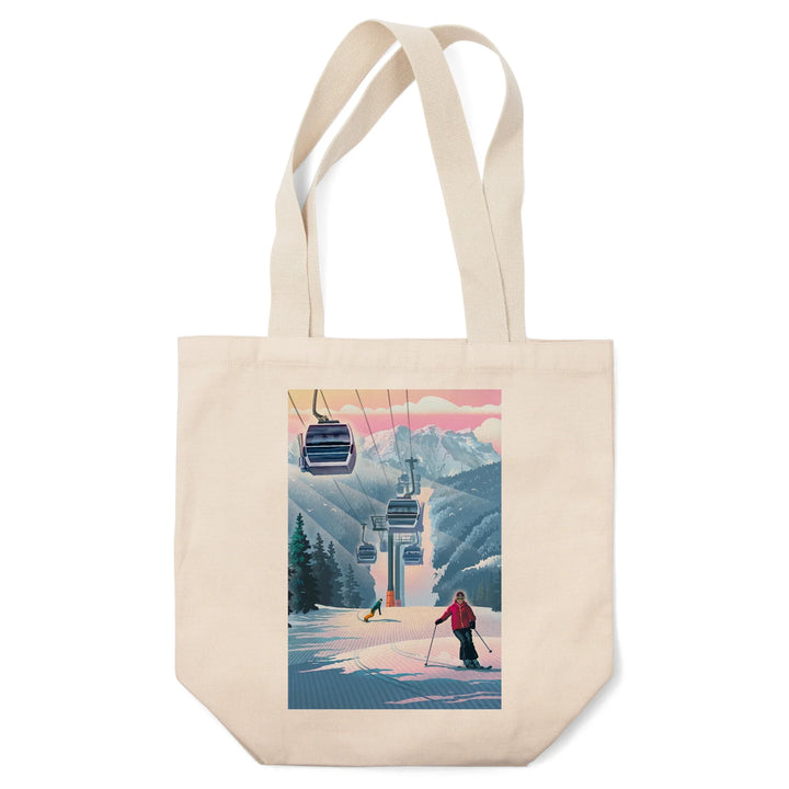 Gondolas and Ski Hill, Lithograph, Tote Bag