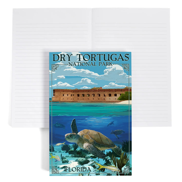 Lined 6x9 Journal, Dry Tortugas National Park, Florida, Sea Turtle, Painterly Series, Lay Flat, 193 Pages, FSC paper