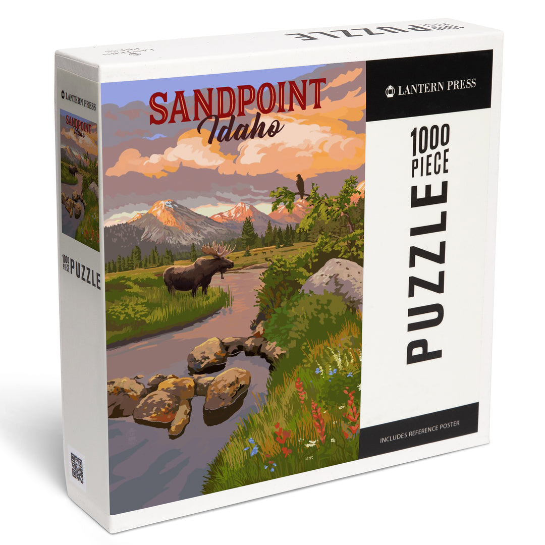 Sandpoint, Idaho, Painterly, Moose and Mountain at Sunset, Jigsaw Puzzle