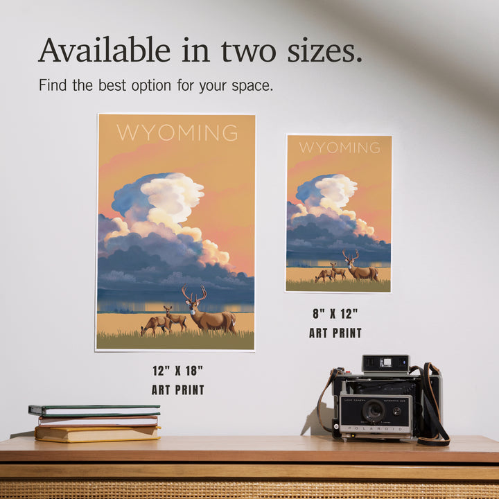Wyoming, White-tailed Deer and Rain Cloud, Lithograph, Art & Giclee Prints