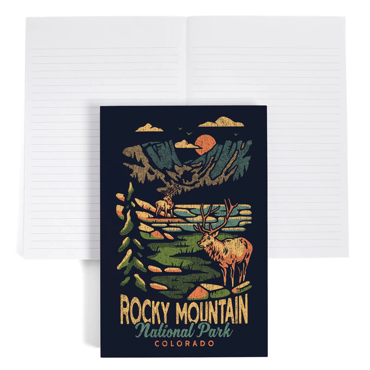 Lined 6x9 Journal, Rocky Mountain National Park, Colorado, Distressed Vector, Lay Flat, 193 Pages, FSC paper
