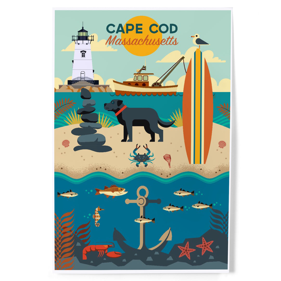 Cape Cod, Massachusetts, Geometric, Beach and Lighthouse, Art & Giclee Prints