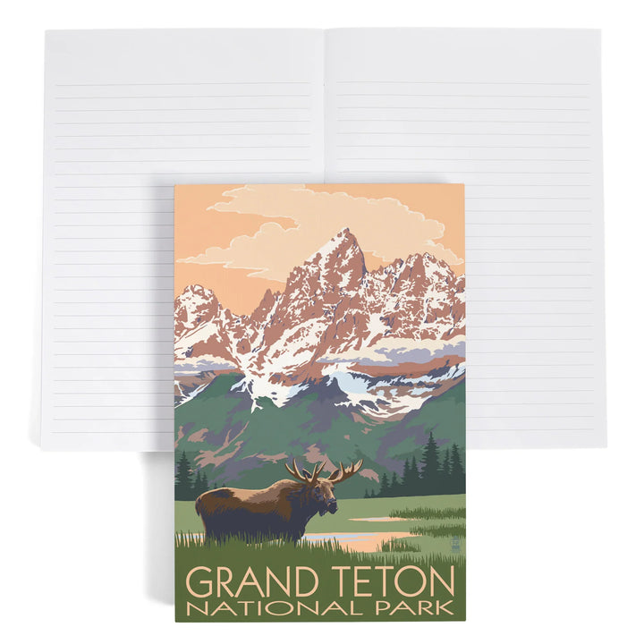 Lined 6x9 Journal, Grand Teton National Park, Wyoming, Moose and Mountains, Lay Flat, 193 Pages, FSC paper