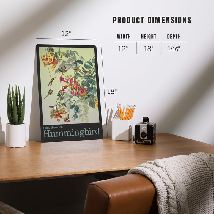 Audubon Birds, North America Hummingbird, 12x18 Metal Sign