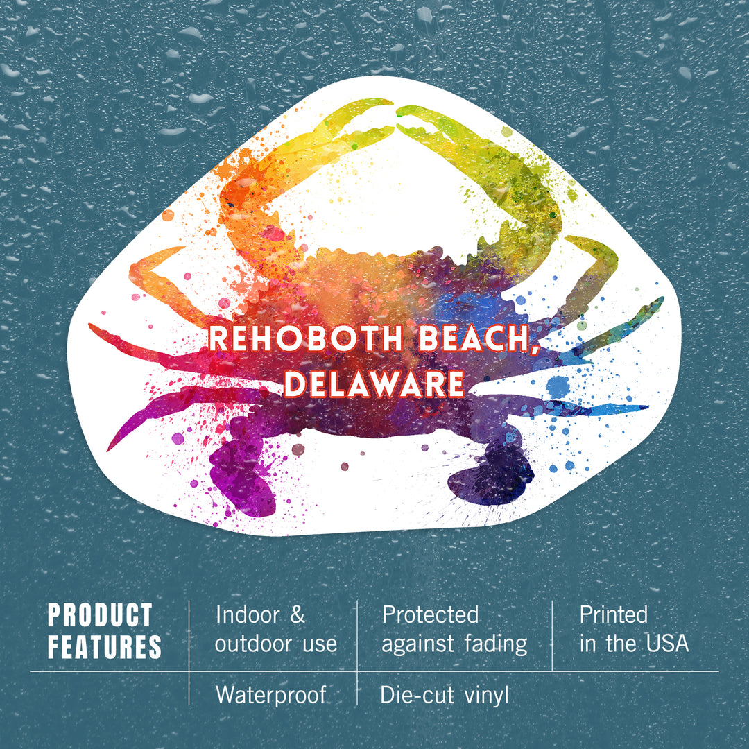 Rehoboth Beach, Delaware, Blue Crab, Abstract Watercolor, Contour, Vinyl Sticker